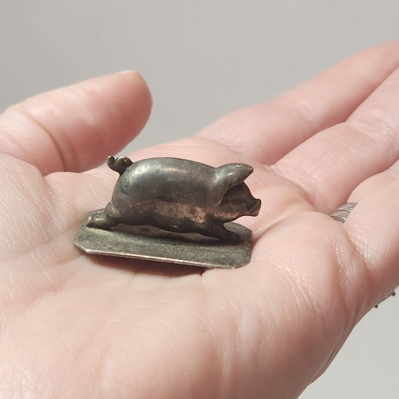 Other - Tin Pig Miniature Figurine on Base Primitive Hog‎ Curio 1"